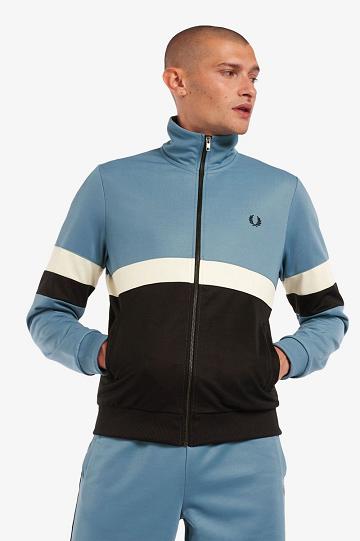 Grey Blue Fred Perry Panelled Track Men's Jackets | PH 1224FDNM